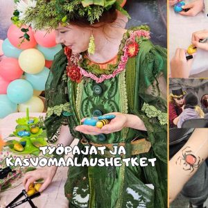 kuva työpajasta tapahtumassa, vetäjänä Kesä-hahmo